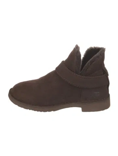 Pre-owned Ugg Suede Whipstitch Trim Snow Boots In Brown