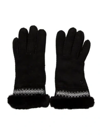 Pre-owned Ugg Suede Winter Gloves In Black