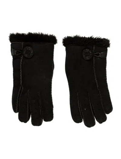 Pre-owned Ugg Suede Winter Gloves In Black