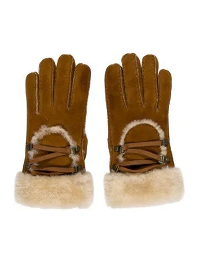Pre-owned Ugg Suede Winter Gloves In Brown