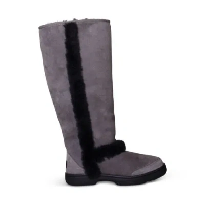 Pre-owned Ugg Sunburst Extra Tall Grey Suede Shearling Winter Women's Boots Size Us 11 In Gray
