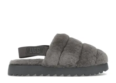 Pre-owned Ugg Super Fluff Slipper (women's) Sneakers In Charcoal In Gray