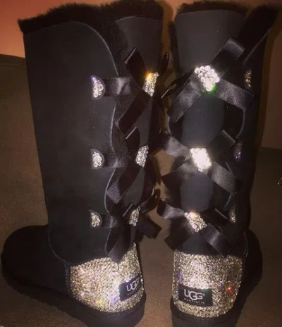 Pre-owned Ugg Swarovski Bailey Bow Tall Ii  Boots In Black