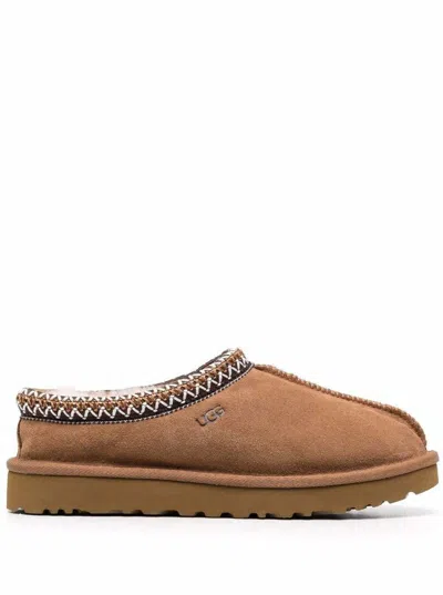 Ugg Tasman Chestnut Eather Slip Ons In Beige