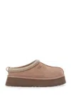 Ugg 'tasman' Beige Mules With Embossed Logo And Platform In Suede Woman In Brown