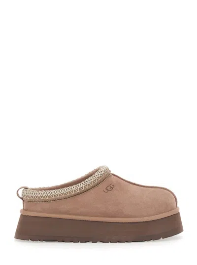Ugg 'tasman' Beige Mules With Embossed Logo And Platform In Suede Woman In Brown