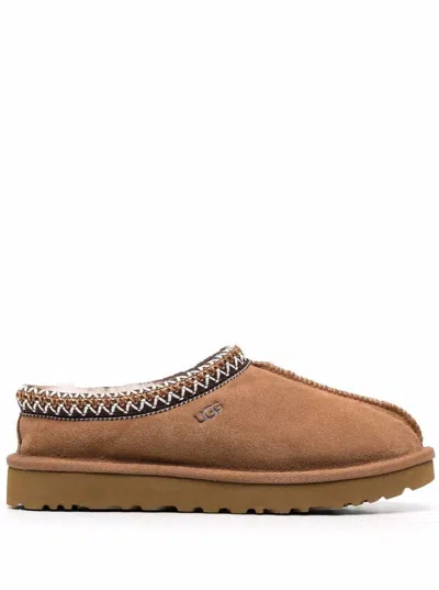 Ugg Tasman Beige Mules With Embossed Logo In Suede Woman In Brown