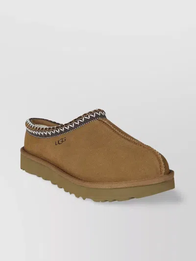 UGG TASMAN EMBROIDERED TRIM SUEDE SLIPPERS