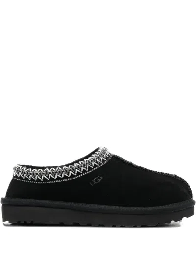 Ugg Tasman Ii Braided-trim Suede Slippers In Black