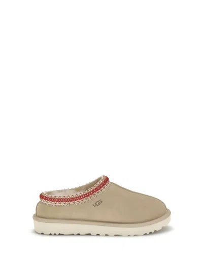 Ugg Tasman Ii Beige Mules With Round Toe And Embroidered Detail In Leather Woman In Brown