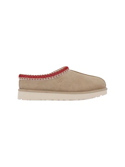 Ugg Tasman Ii Beige Mules With Round Toe And Embroidered Detail In Leather Woman In Brown
