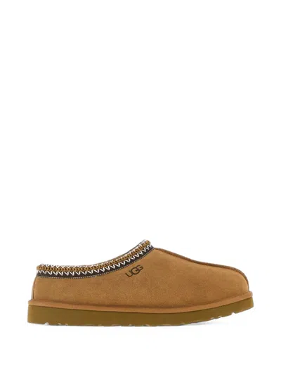 Ugg Tasman Ii Suede Slippers With Wool Lining And Contrast Stitching In Brown