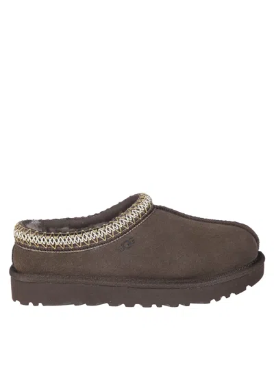 Ugg Tasman Ii Suede Plush Woven Trim Slippers In Brown