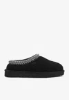 Ugg Suede Slip-on Mules With Decorative Zigzag Stitch Detail In Black