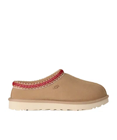 Ugg Tasman Ii Beige Mules With Round Toe And Embroidered Detail In Leather Woman In Brown