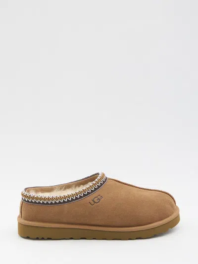 Ugg Suede Mule Flat Shoes With Decorative Zigzag Stitch In Brown