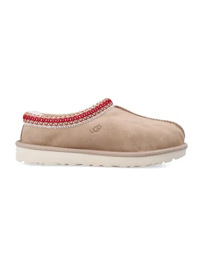 Ugg Tasman Ii Beige Mules With Round Toe And Embroidered Detail In Leather Woman In Brown