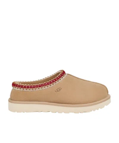 Ugg Tasman Ii Beige Mules With Round Toe And Embroidered Detail In Leather Woman In Nude