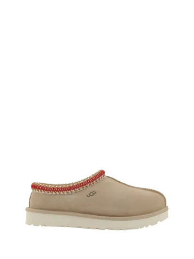 Ugg Tasman Ii Beige Mules With Round Toe And Embroidered Detail In Leather Woman In Nude
