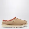 Ugg Tasman Wool-blend Fleece-lined Embroidered Suede Slippers In Red
