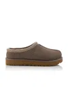Ugg Tasman Wool-blend Fleece-lined Embroidered Suede Slippers In Grey