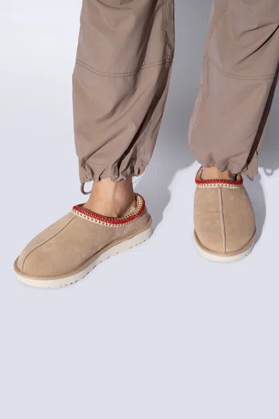 Ugg Tasman Ii Beige Mules With Round Toe And Embroidered Detail In Leather Woman In Nude
