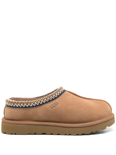Ugg Tasman Beige Mules With Embossed Logo In Suede Woman In Brown