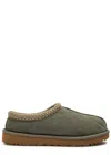 Ugg Tasman Wool-blend Fleece-lined Embroidered Suede Slippers In Green