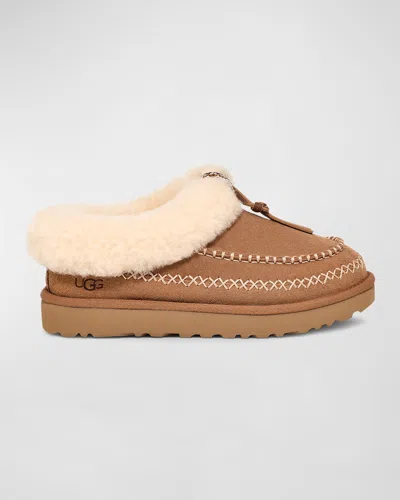 Ugg Tasman Suede Shearling Cozy Slippers In Chestnut
