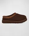 Ugg Tasman Burnt Cedar Sheepskin Embroidery Trim Mules In Brown Suede