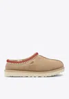Ugg Tasman Wool-blend Fleece-lined Embroidered Suede Slippers In Sand