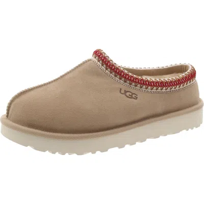 Ugg Tasman Wool-blend Fleece-lined Embroidered Suede Slippers In Beige