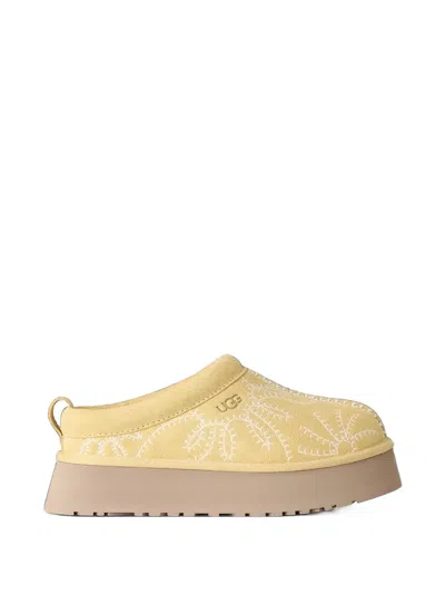 Ugg Tazz Botanic Embroidered Platform Mules In Gold