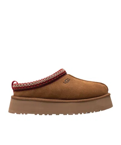 Ugg Tasman Beige Plaited Hem Mules In Suede Woman In Brown