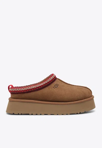 Ugg Tazz Flatform Suede Mules In Brown
