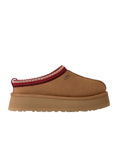 Ugg Tasman Beige Plaited Hem Mules In Suede Woman In Brown