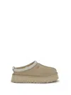 Ugg Tasman Embroidered Suede Flatform Mules In Nude