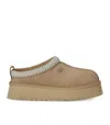 Ugg Tazz Wool-blend Fleece-lined Embroidered Suede Platform Slippers In Nude