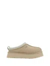 Ugg Tasman Embroidered Suede Flatform Mules In Nude