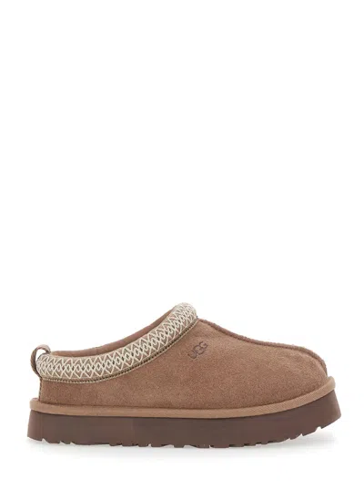 UGG TASMAN BEIGE MULES WITH EMBOSSED LOGO AND PLATFORM IN SUEDE GIRL