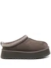 Ugg Trim Embroidered Slipper Round Toe Sole In Brown