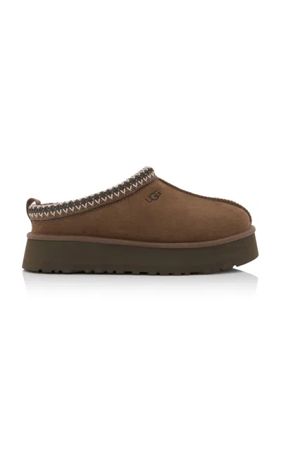 Ugg Womens Tazz Logo-debossed Suede And Shearling Slippers Dark Brow In Brown