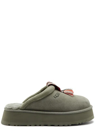 Ugg Tazzle Embroidered Suede Flatform Slippers In Green