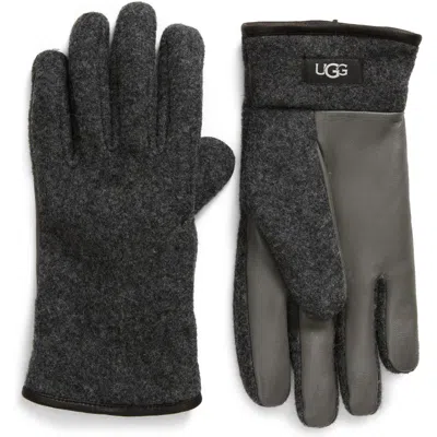 Ugg ® Tech Leather Paneled Gloves In Charcoal