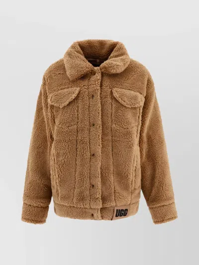 Ugg Textured Fabric Front Pockets Long Sleeves Jacket In Beige