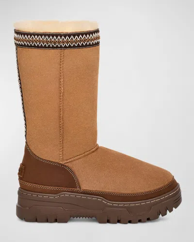 UGG TRAILGRAZER SUEDE SHEARLING TALL BOOTS