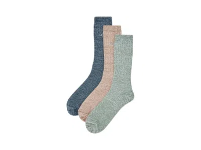 Ugg Trey Rib Knit Cozy 3-pack Men's Crew Cut Socks Shoes Tahoe Blue/chestnut/green Stone, Polyester In Multi