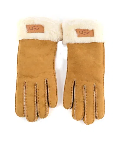 Ugg Turn Cuff Water Repellent Shearling Gloves In Light Brown