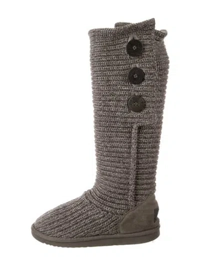 Pre-owned Ugg Tweed Pattern Riding Boots In Gray