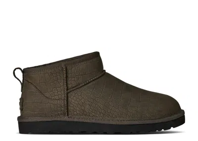Ugg Classic Ultra Mini Crocodile Print Nubuck Ankle Boot In Green